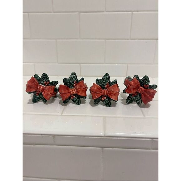 Vintage Fitz & Floyd Ceramic Holiday Napkin Rings - Picture 1 of 8